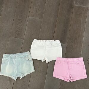 Kids Denim Shorts Set - White, Pink, and Light Blue